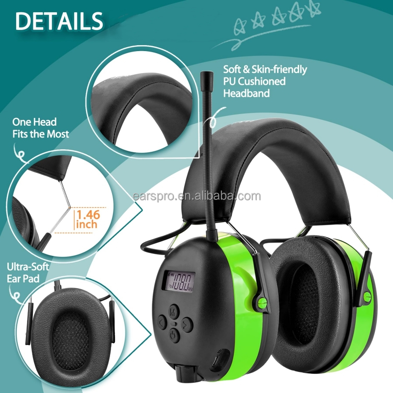 Best Electronic Hearing Protection Earmuffs Bluetooth 5.4 Noise-Canceling Foldable Design Rechargeable ABS Material NRR 25dB product view
