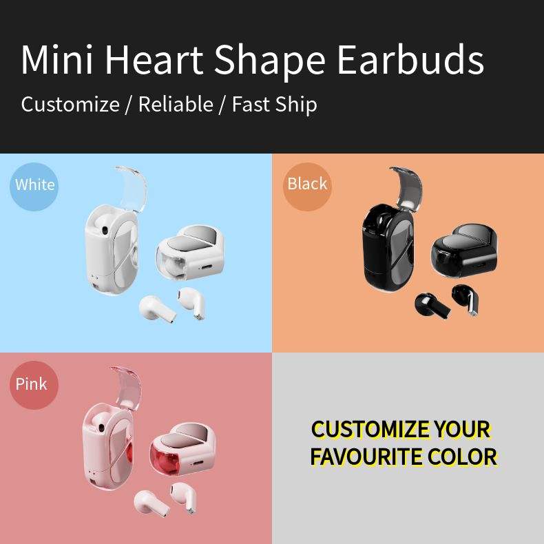 Waterproof Gaming Headset Creative Rotatable TWS Wireless Earbuds Cute Heart Shape Earbuds HiFi Stereo Love Earphones product view