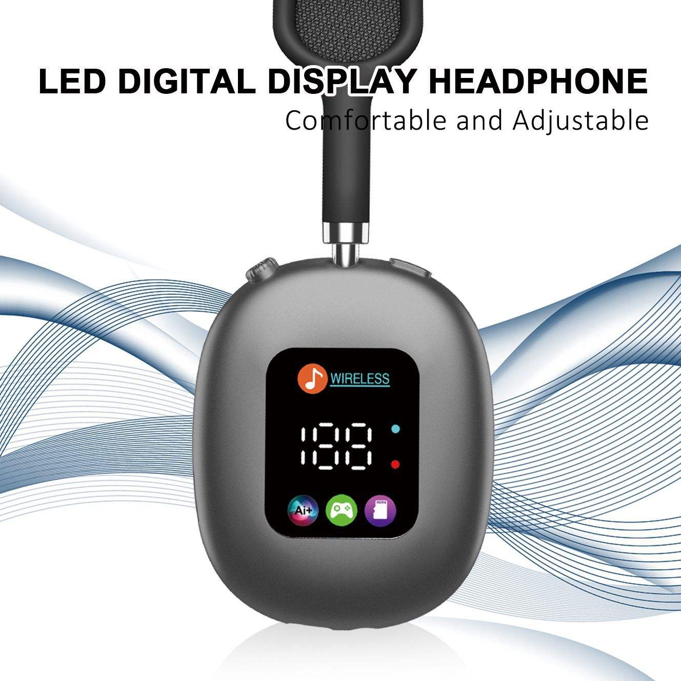 Foldable Lightweight Display Headphones Wireless Headset Bluetooth Earphones Noise Cancelling Over-Ear Gaming Headphone product view