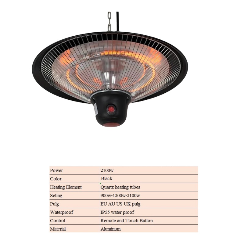 1500W Ceiling Electric Heater with Remote, Hanging Outdoor Heater with IP55 Waterproof 3 Heat Settings