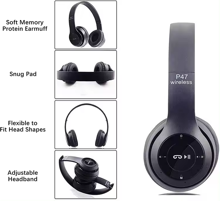 P47 Bt5.0 Wireless Headphones Headset Over Ear TWS Ecouteurs Fones De Ouvido Earphone Casque Audifonos Inalambricos Auriculares product view
