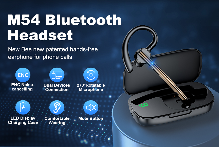 Wholesale Handsfree Earphones Bluetooth Earpiece With Noise Cancellation Bluetooth Wireless Headset for Truck Drivers detail