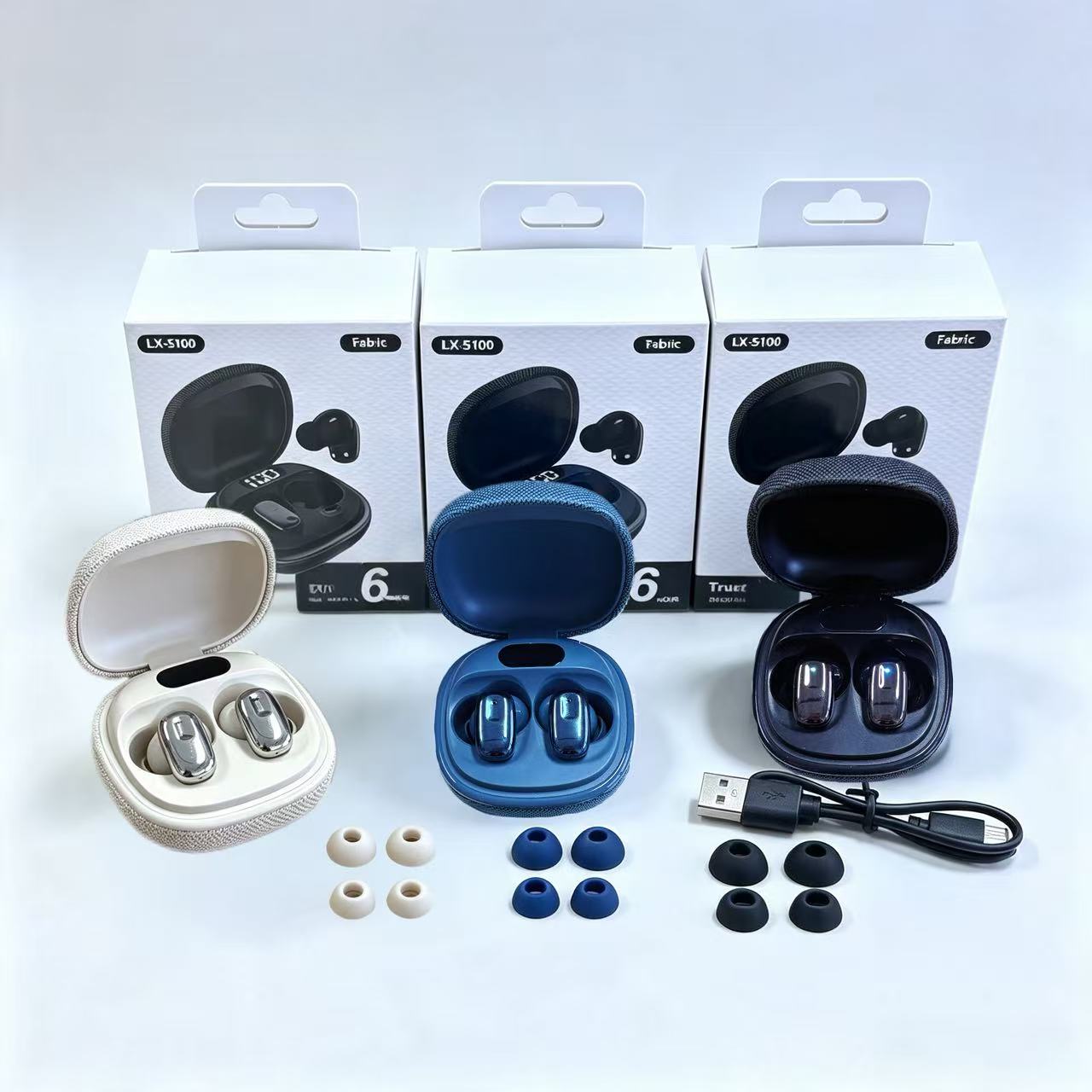 High Quality TWS Earbuds with Fabric Shell Factory's Latest LCD Screen Display In-Ear Headphones Mini Earphone detail