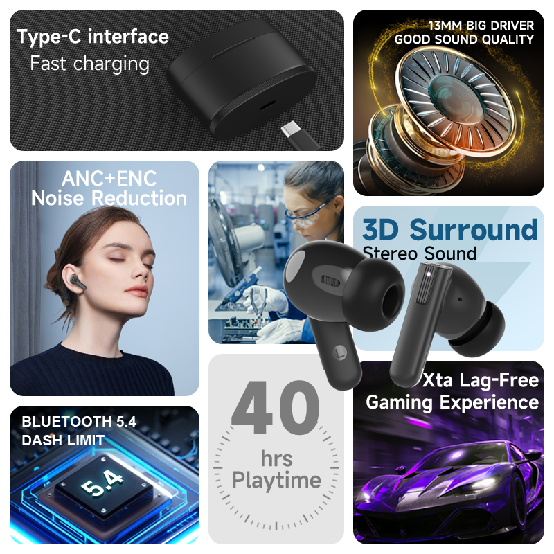 A8 Gaming ANC TWS Earphones Wireless Headphones ENC In-Ear Earbuds V5.4 Dual Pairing, Low Latency Gaming Earphones product view