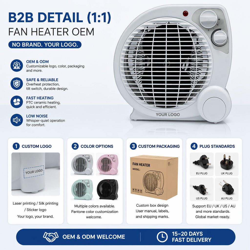 Portable Fan Heater Thermostat Compact Space Heater 3 Mode Warm Hot 2000W Adjustable Temp Overheat Fire Proof CE ROHS ERP Home detail