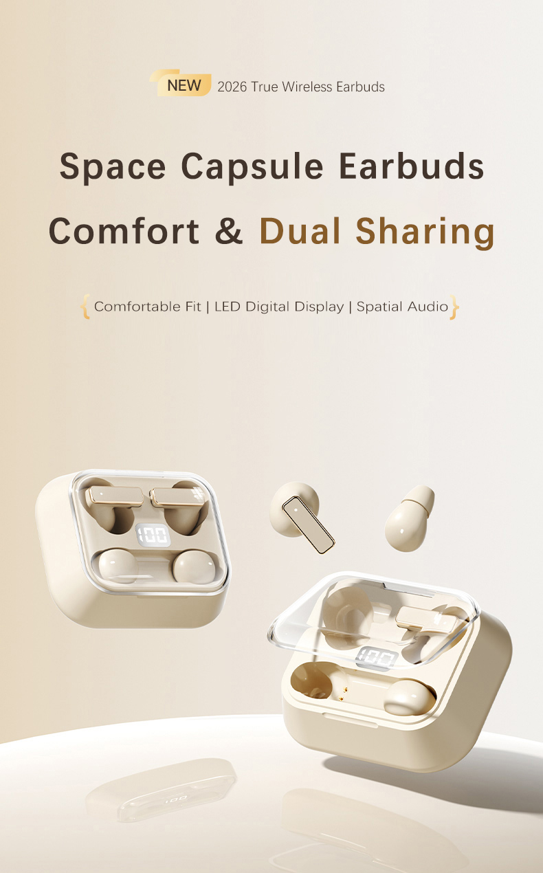 Customizable Y42 2-in-1 Couple Design Wireless Earphones, Digital Display Earbuds, Comfort Fit for Side Sleeping & Daily Sharing detail
