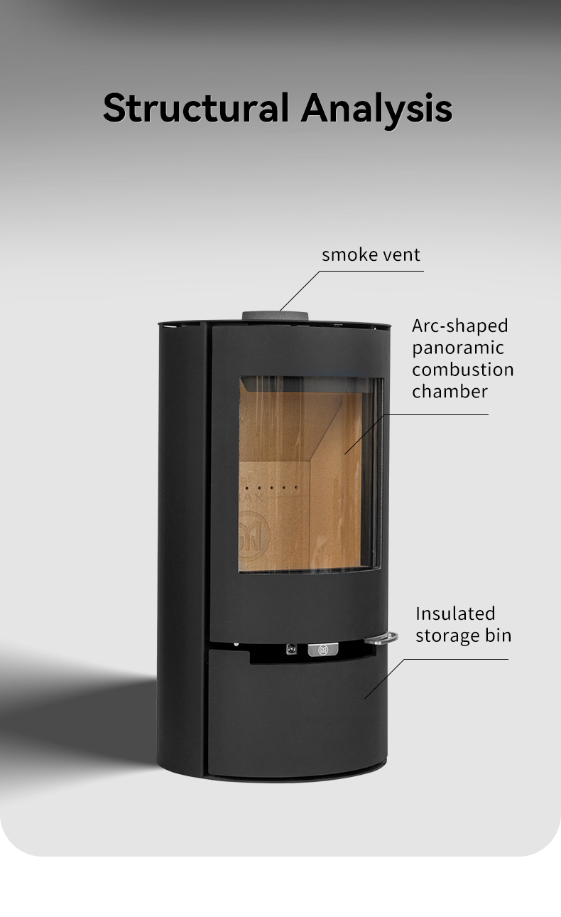 Round Style Modern Freestanding Black Steel Indoor Heating Wood Burning Stove Wood Heater Fireplace detail