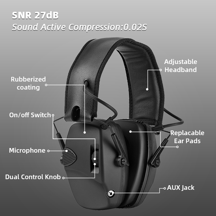 ZH Noise Cancelling Wireless Earmuff Headphones Amplification 27dB Noise Reduction 350 Hours Battery Life CE Certified for product view