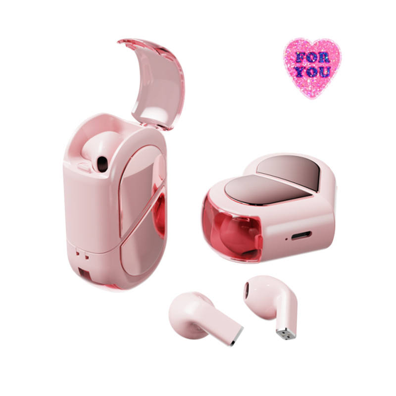 Waterproof Gaming Headset Creative Rotatable TWS Wireless Earbuds Cute Heart Shape Earbuds HiFi Stereo Love Earphones product view