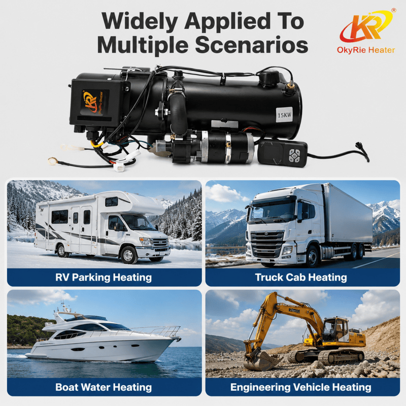 OkyRie WH-15B 15KW Diesel Only Hydronic Parking Heater Defrost Cabin Window Warm Engine Heavy Machinery Heater detail