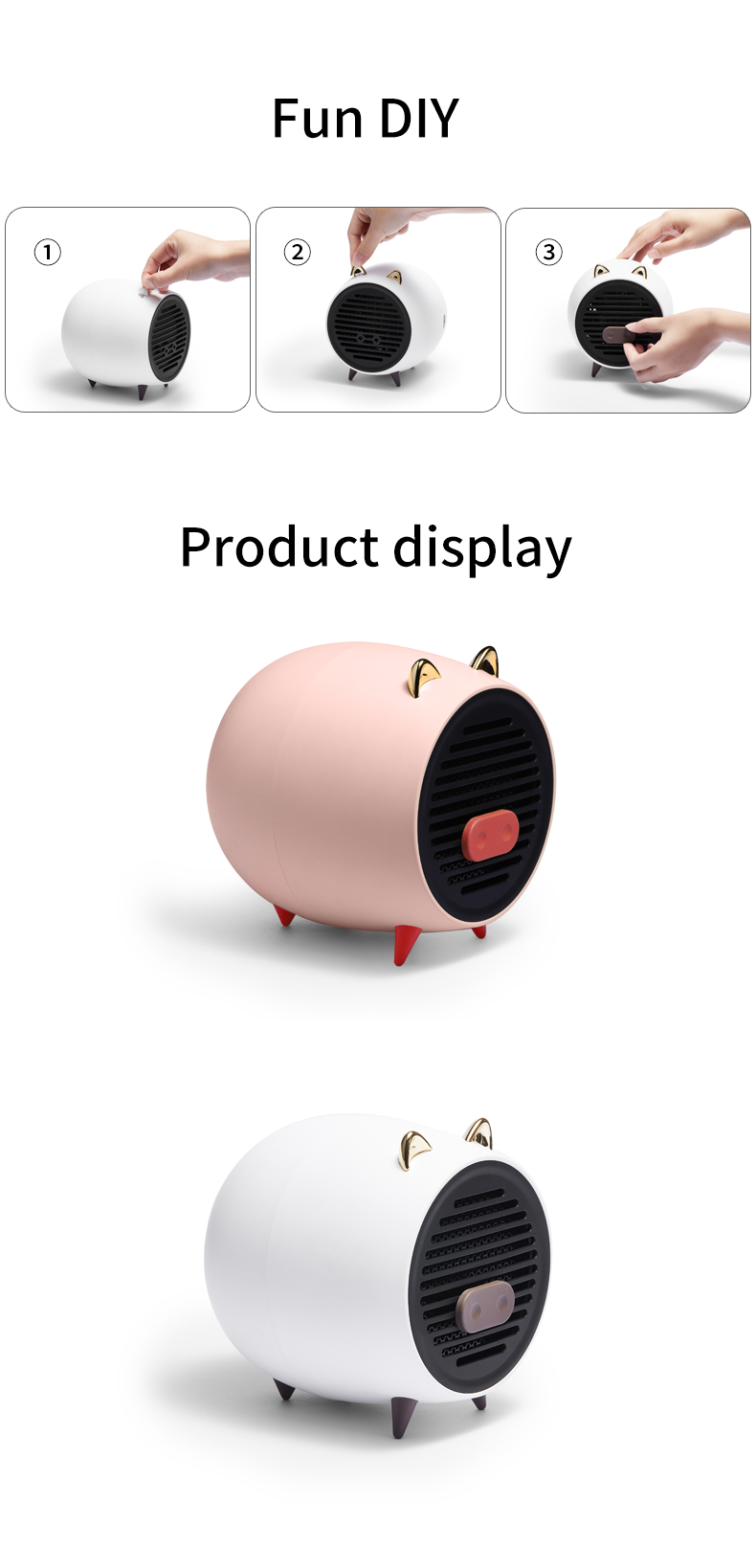 Wholesale Winter Cute Desktop Portable Heating Fan Mini Electric Air Heater Fan detail