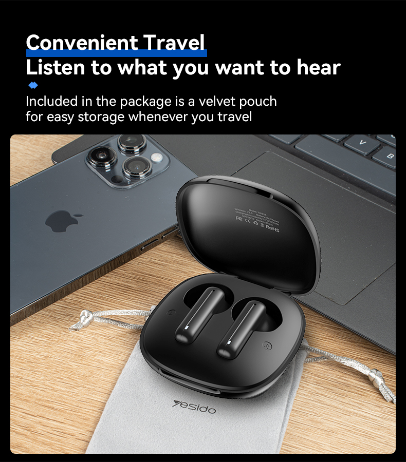 Yesido TWS25 BT5.3 TWS  With HD Microphone Without Delay Semi-In-Ear Headset Wireless Earphone Wireless Headphone detail