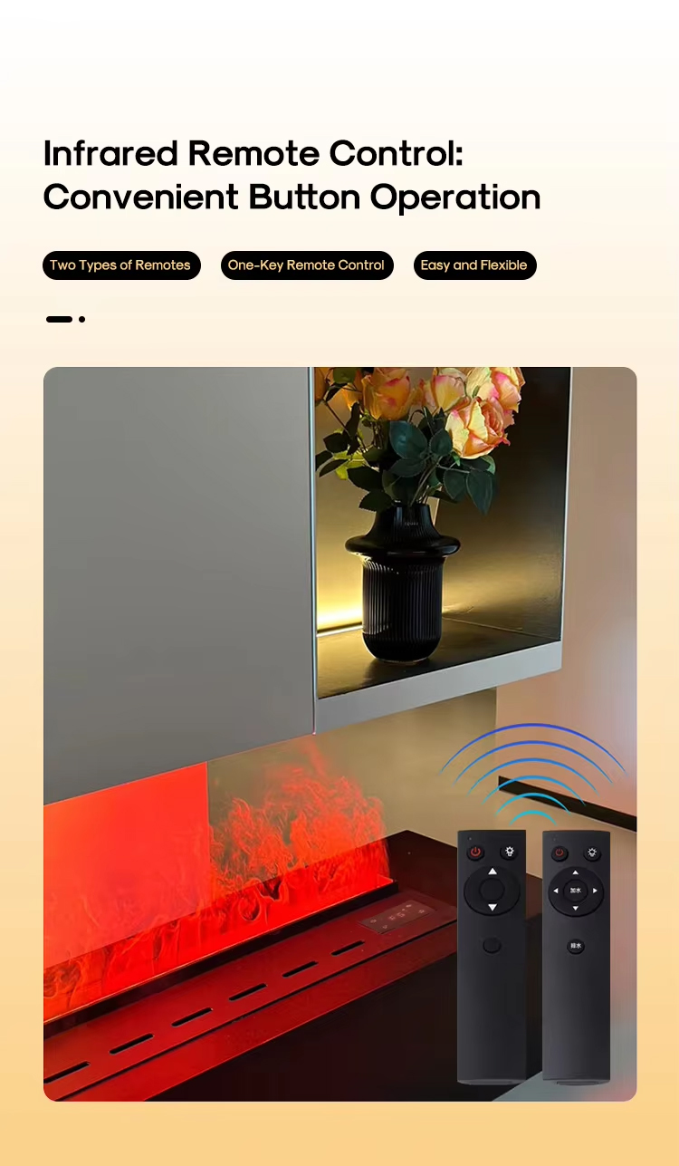 CE Certified Misting Fireplace Heater, Smart Remote, Dancing Flame, Humidifier for Modern Home Decor detail