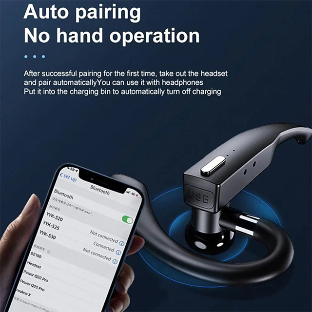 Handsfree Driver Earphones LED Power Display Hanging Sports Earbuds YYK-525 Business Single Ear Wireless Headset for product view