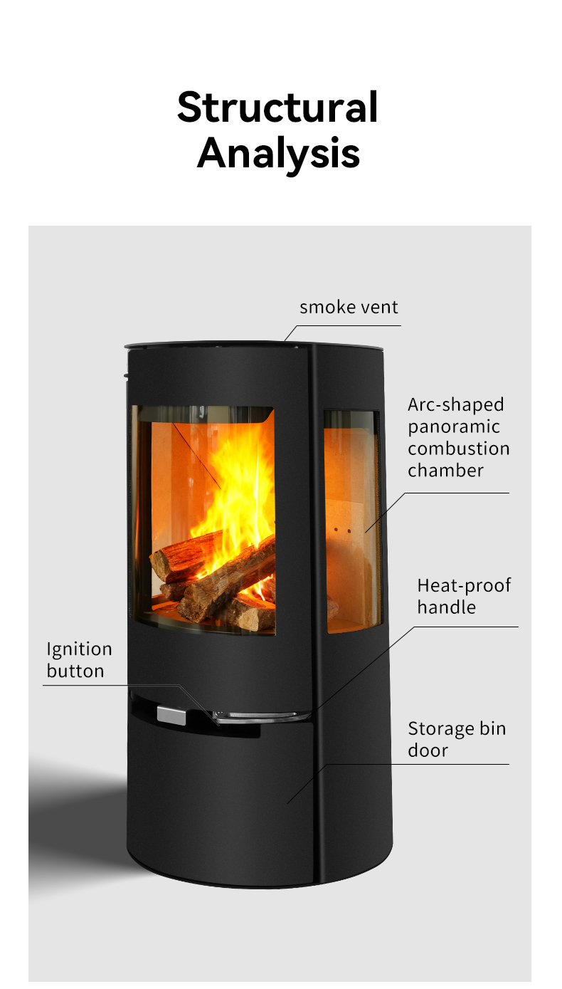 Low Energy Consumption 82% Efficiency Modern Round Design Wi-Fi  Control Indoor Heating Stove That Heats with Wood Burning detail