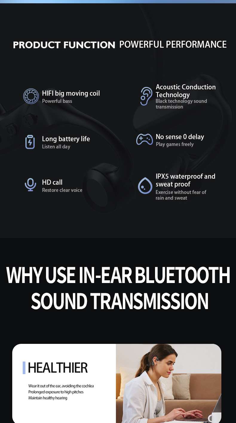 Hot Selling Trending K69 Open-ear Bone Conduction Headphones Wireless Sports Earphone Bt Headset Handsfree With Mic for Running detail