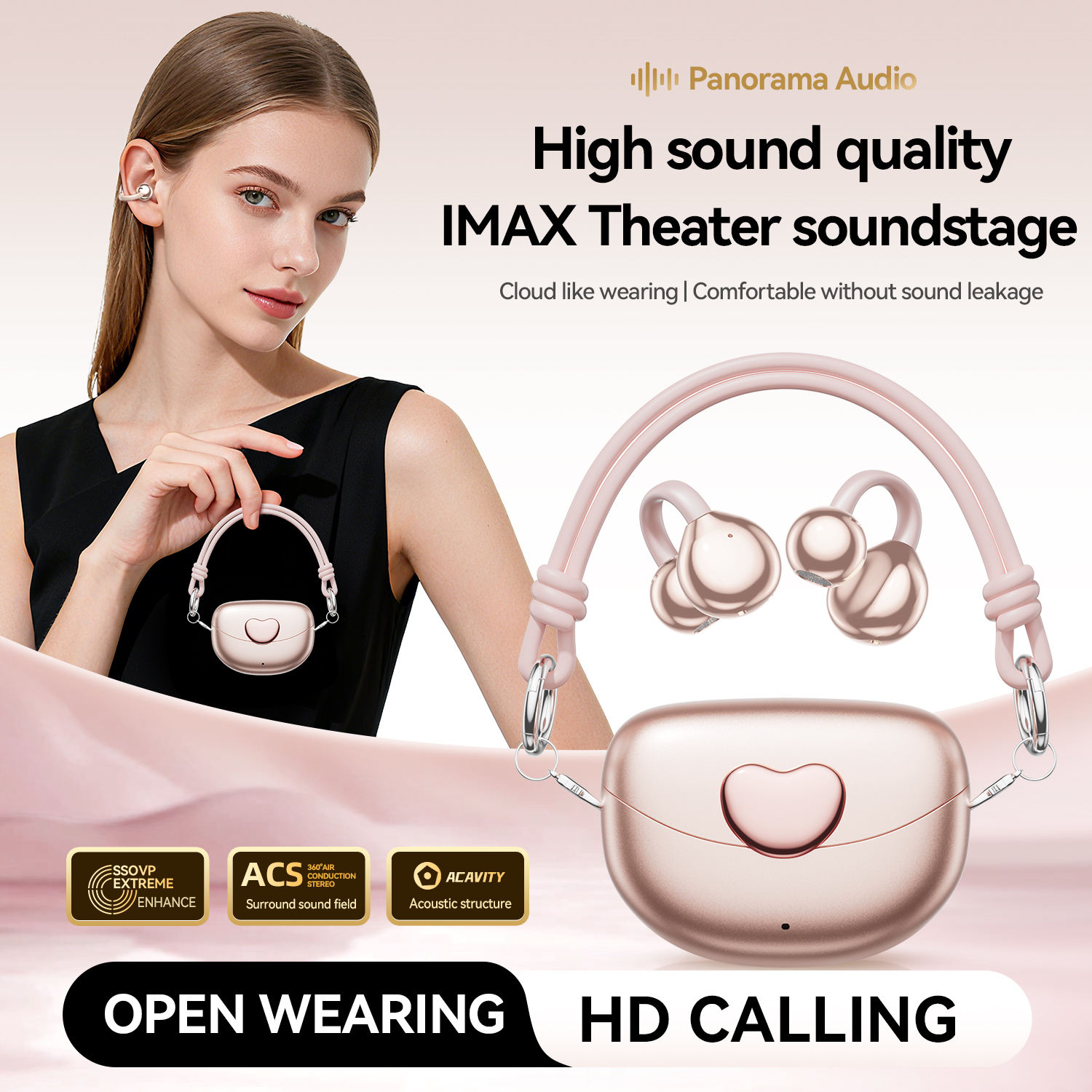 Small Bluetooth Earbuds Compact Earphones Waterproof Heart Shape Pearlescent Fashion Single-Piece Clip-on Earphones product view