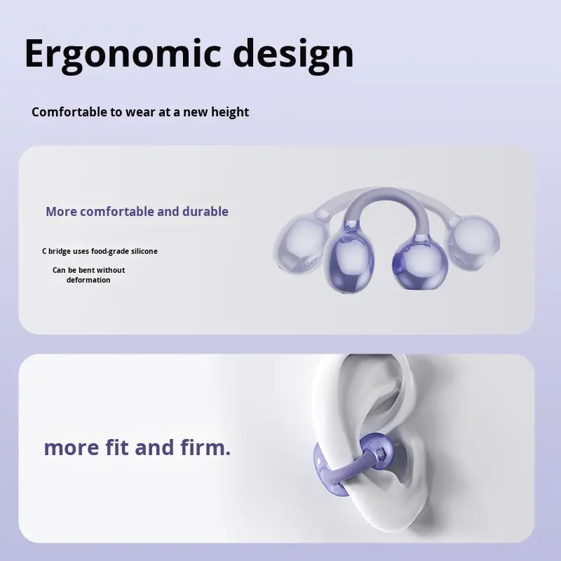 True Wireless Earbuds Earphone With Ear Clip BT V5.4 Long Lasting Battery AI Intelligent Noise Cancellation for Phone PC Laptop detail