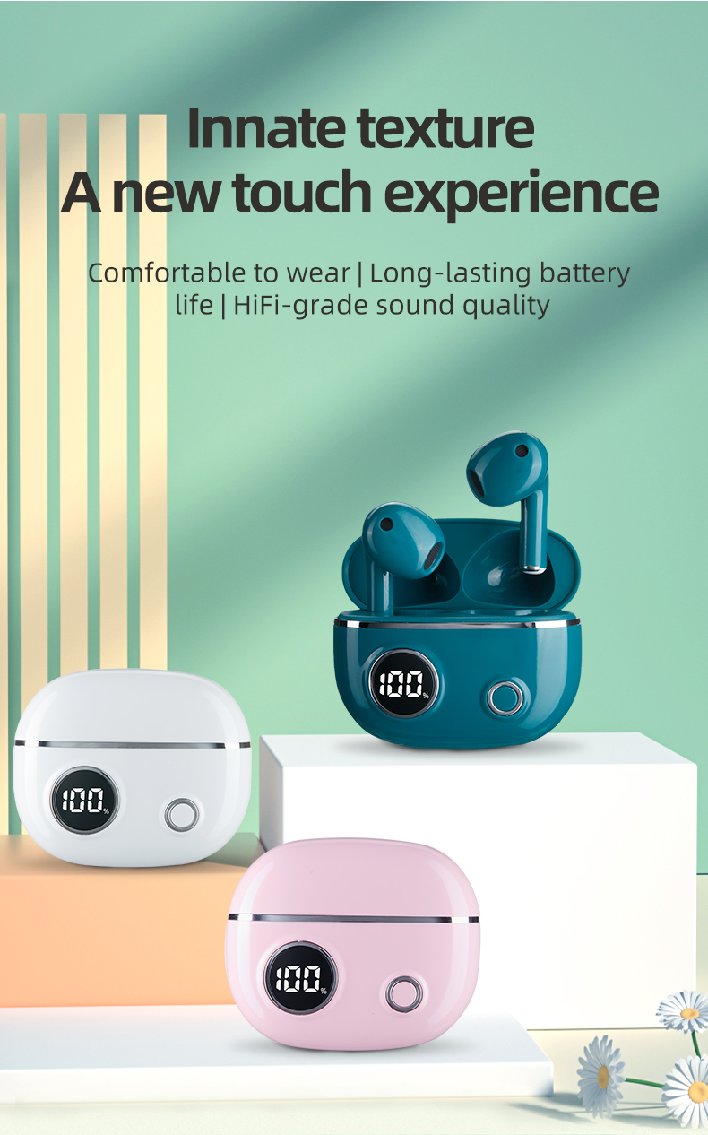 HBNKH Wireless Earphones High Quality Noise Reduction Earbuds Good Sound Quality Wireless Earphones with Battery Indicator detail