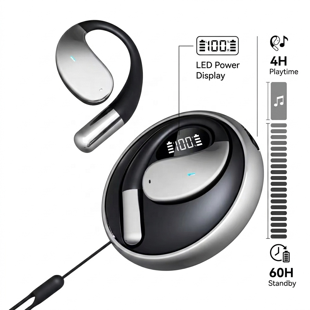 Ai Translator Earbuds Smart Wireless Earphone Sport Earhook Headphones with LED Display NON Noise Cancelling Gaming Headset product view