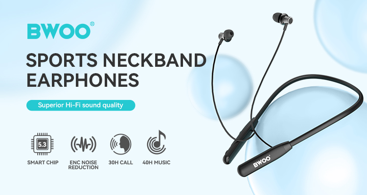 BWOO Wholesale Waterproof Sports Neckband Wireless Earphone BT 5.3 Type C Neck Band In-ear Tws Earbuds Headphones detail