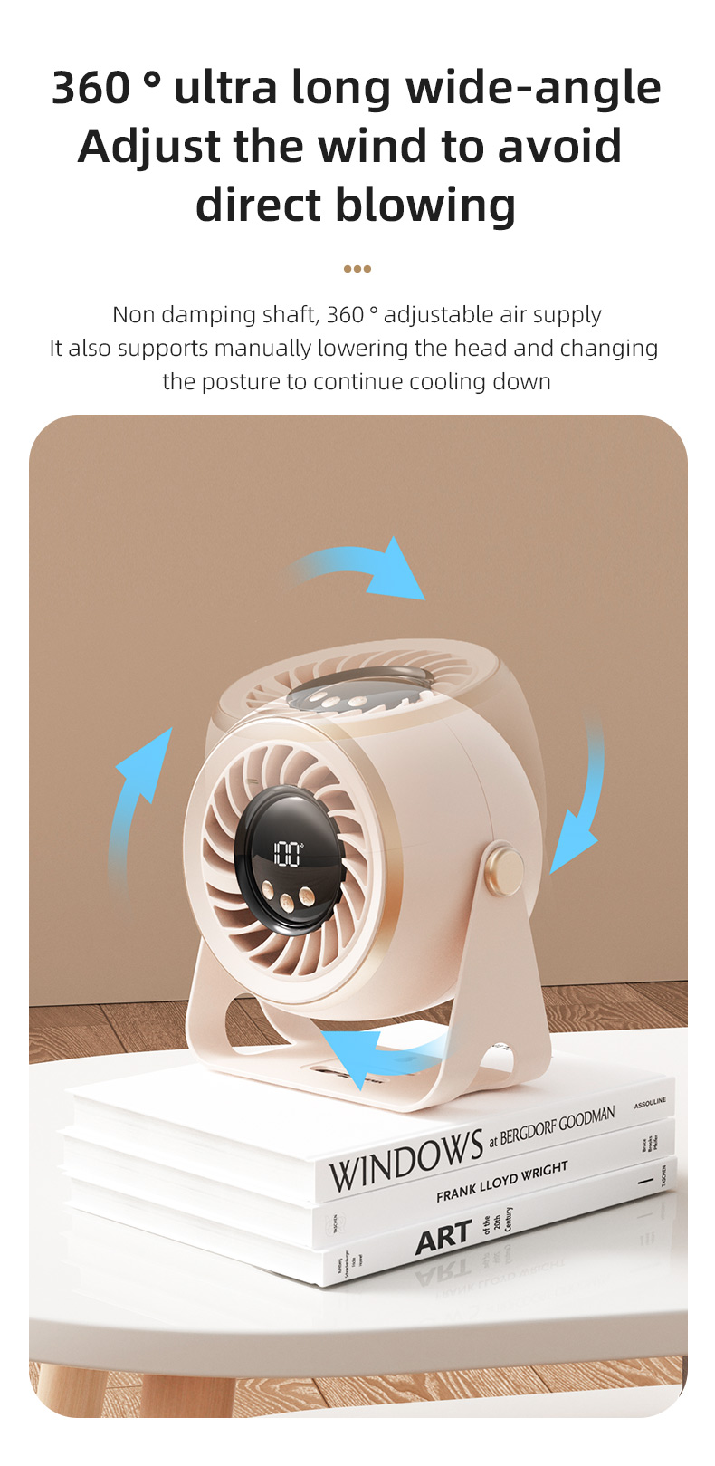 Wholesale Small Desktop Electric Fan Silent Plastic Turbine Circulation Wall Mount Charging Mini Portable Desk Air Cooling Fan detail
