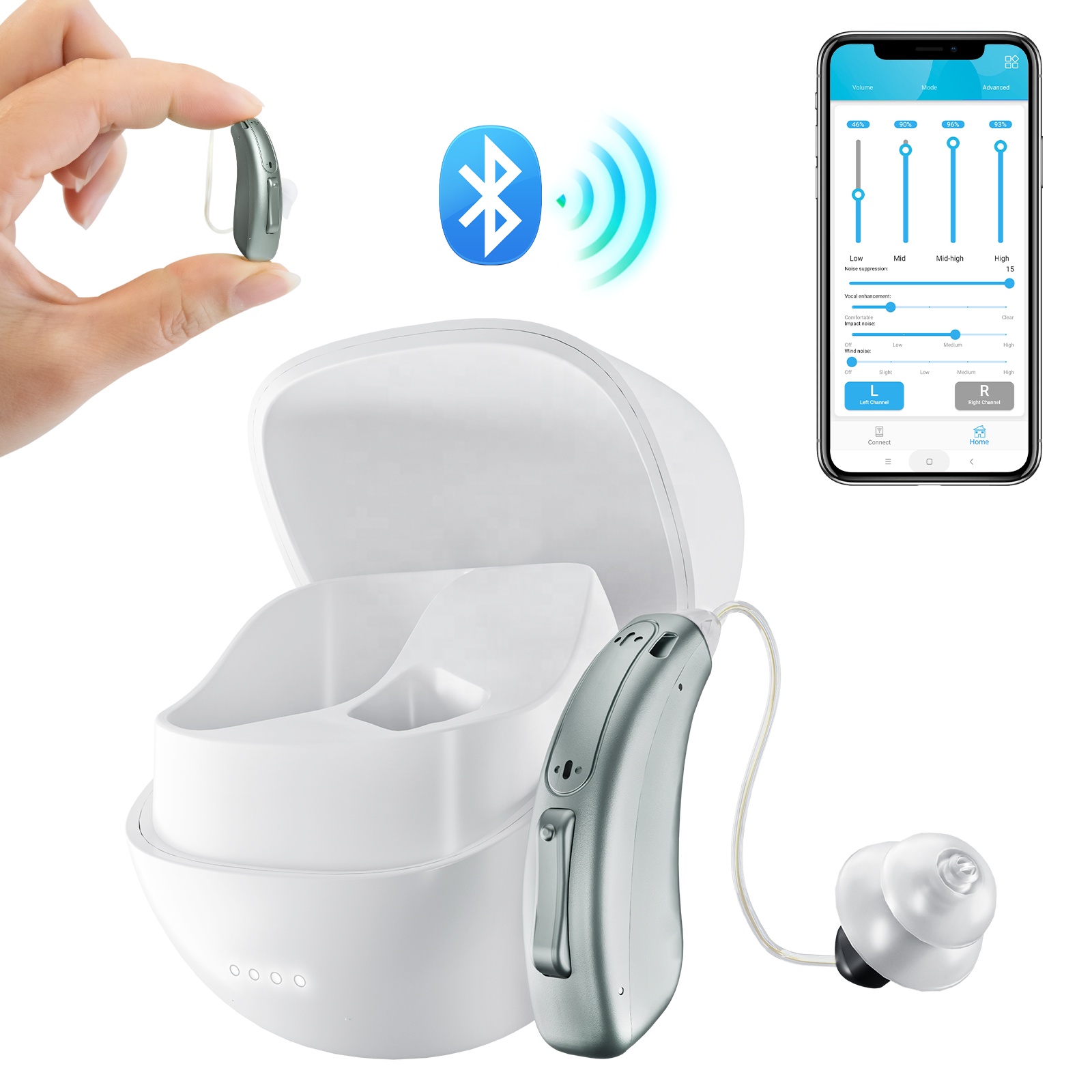 High Quality Medical Hearing Aid 16 Channel APP Adjustment Wireless BTE RIC Rechargeable Bluetooth Hearing Aid For Deafness