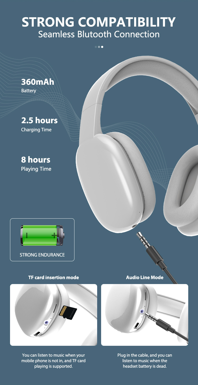 6.0 Customize Logo Wireless Earphones Headset Over-ear Headphones detail