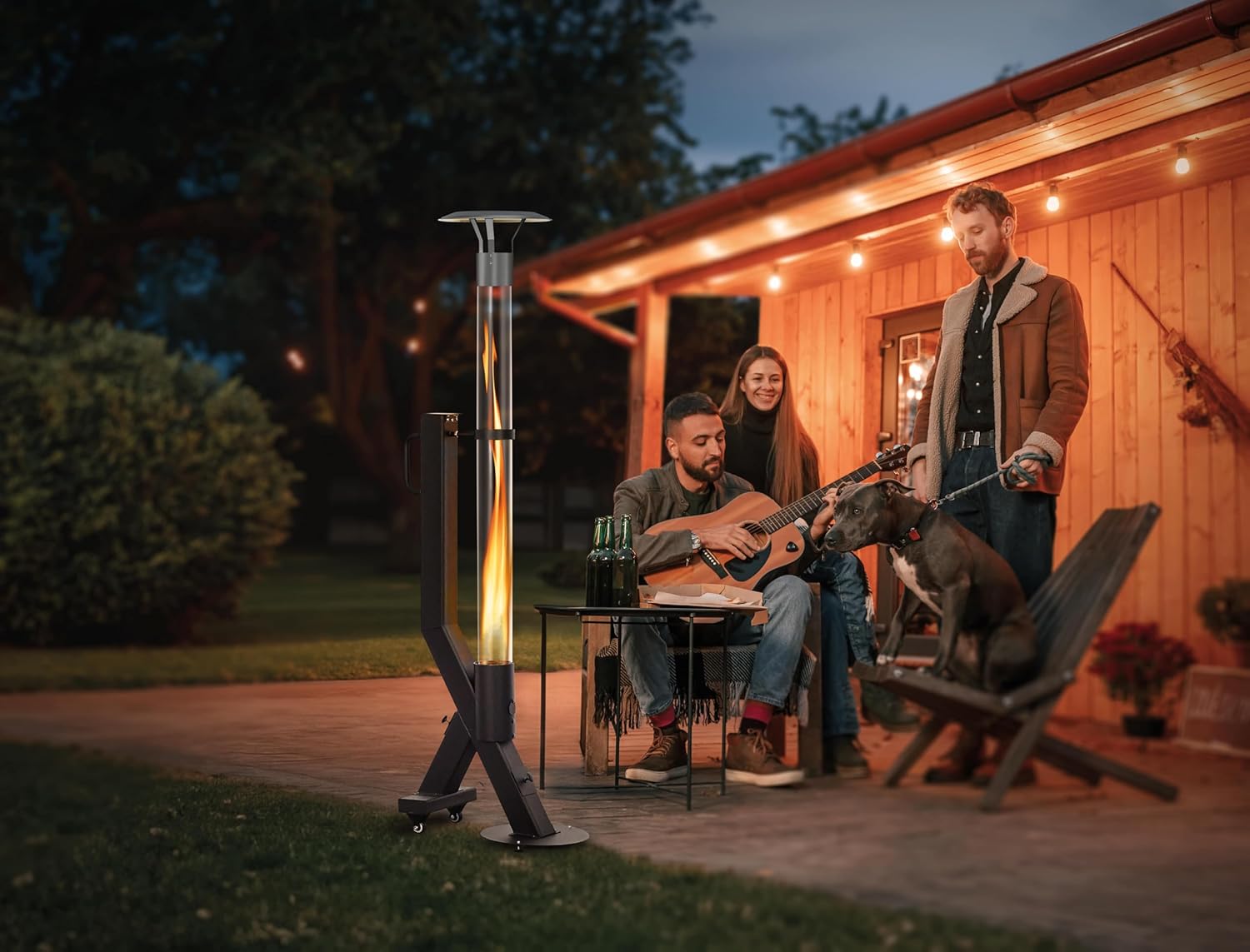 Modern Pellet Patio Heater  Outdoor Heater with Heat-Resistant Glass Tube Powder-Coated Black Base Plate Equipped with 2 Wheels product view