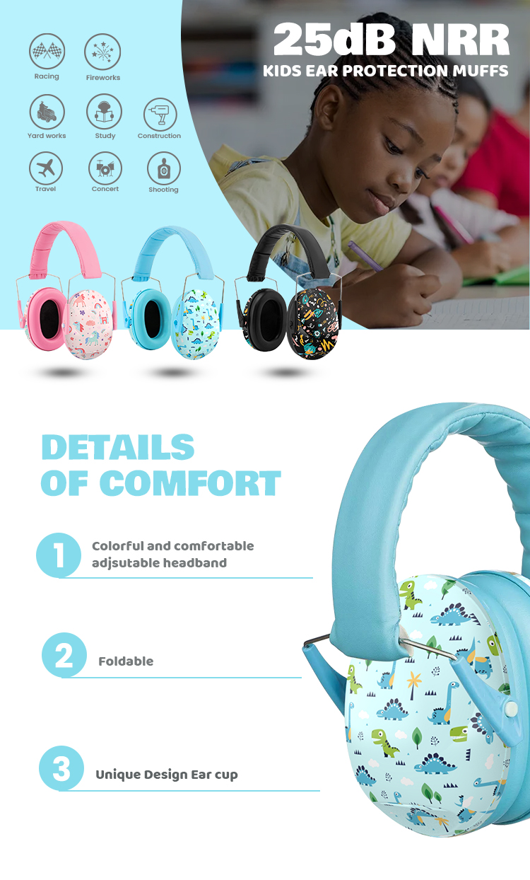 ABS Adjustable Noise Cancelling Sleeping Kids Ear Muffs Ear Protection Hearing Protector Autism Earmuffs detail