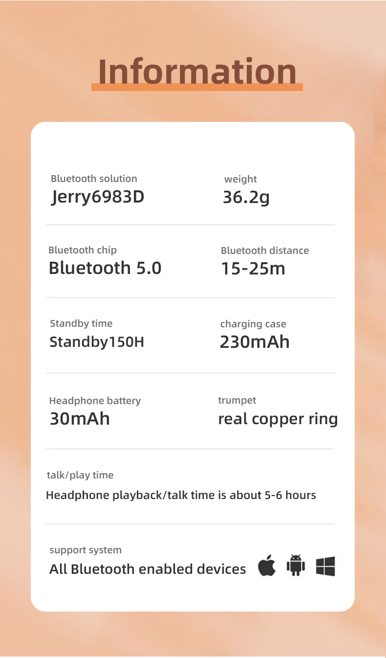 HBNKH Wireless Earphones High Quality Noise Reduction Earbuds Good Sound Quality Wireless Earphones with Battery Indicator detail