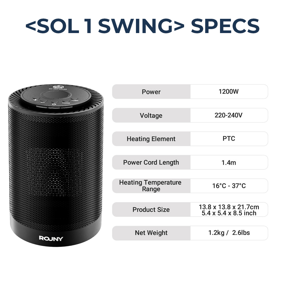 Portable PTC Heater, Hot Air Convection Fan Heater with 16-37℃ Thermostat, Oscillating Electric Space Heater for Home Office product view