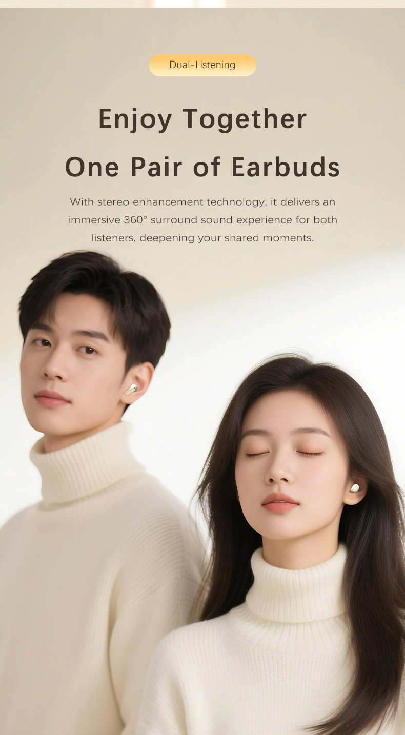 Customizable Y42 2-in-1 Couple Design Wireless Earphones, Digital Display Earbuds, Comfort Fit for Side Sleeping & Daily Sharing detail