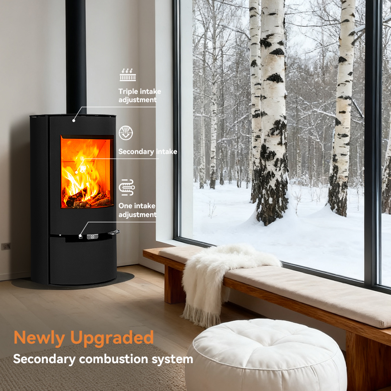 Round Style Modern Freestanding Black Steel Indoor Heating Wood Burning Stove Wood Heater Fireplace product view