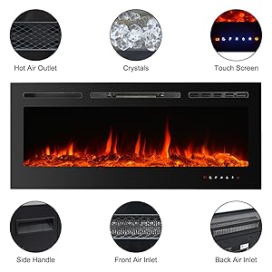 Kalsubo 70" Electric Fireplace Insert 750W 1500W Wall Mount LED Heater Glass View Touch Screen & Remote Control Black product view
