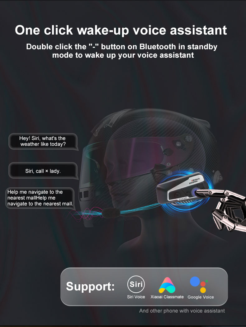T9S-4 Intelligent Voice Wake up Helmet Bluetooth Earphones Waterproof Noise Reduction Ultra Long Endurance Mesh  Person Intercom product view
