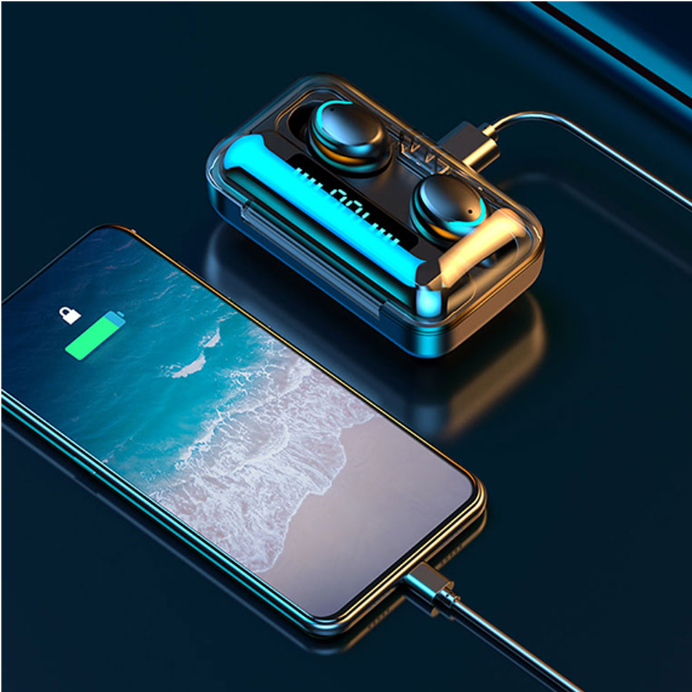 Oem Custom logo 2000mah Power Bank Ipx7 Waterproof Binaural Call 5.0 True in Ear Origin F9 5c F9-5 TWS Wireless Earbuds Bt 5.0 detail