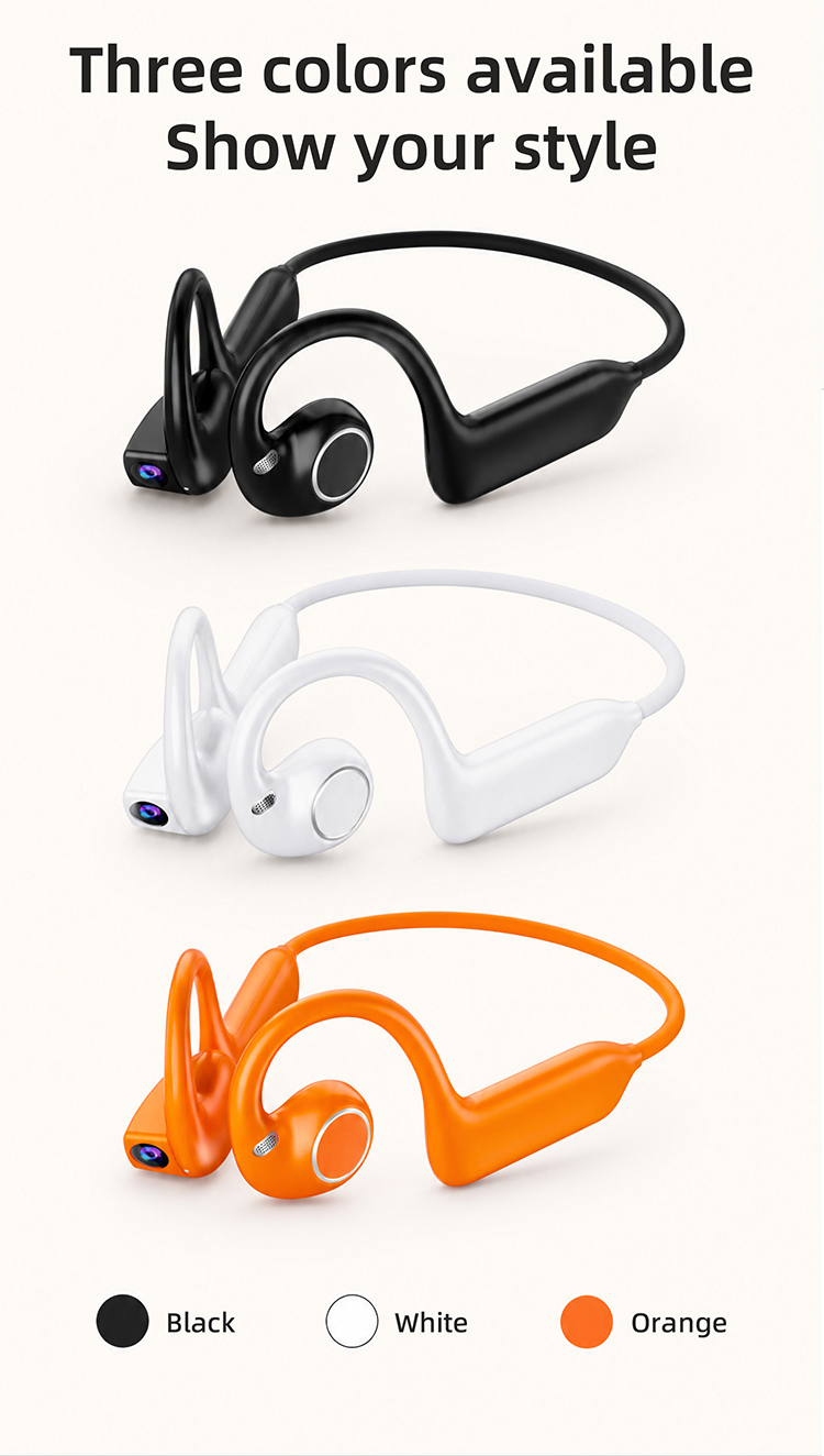 Wireless Open Ear Bone Conduction Headphones with Camera Video Recorder AI Translator Earbuds Noise Reduction TWS Sport Earphone detail