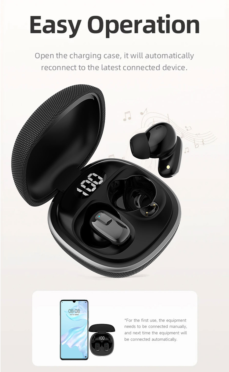 High Quality TWS Earbuds with Fabric Shell Factory's Latest LCD Screen Display In-Ear Headphones Mini Earphone detail