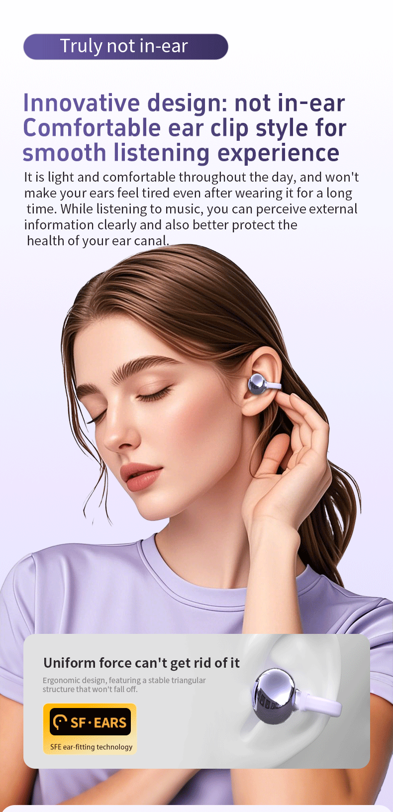 DOQAUS W18  Hot Selling Ear Hook Ear Clip Earphone HIFI Stereo Wireless Headphones Light ENC Outdoor Sports Waterproof Earphones detail