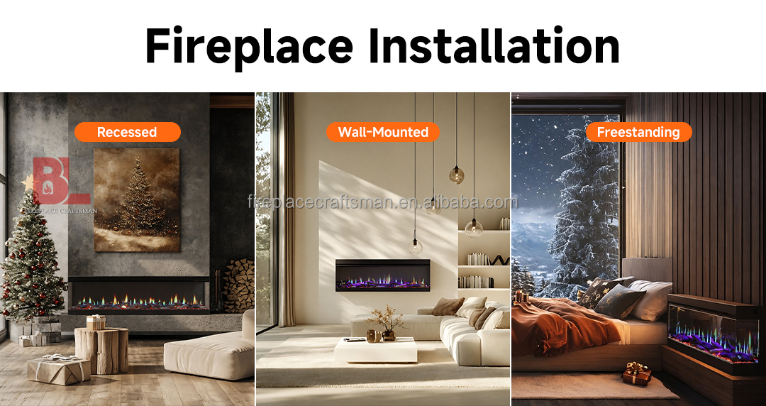 Virtual 3d Chimeneas Decorativas Wall Mounted Holographic Linear 3 Sided Fireplace LCD WiFi Modern Electric Fireplace Heater detail