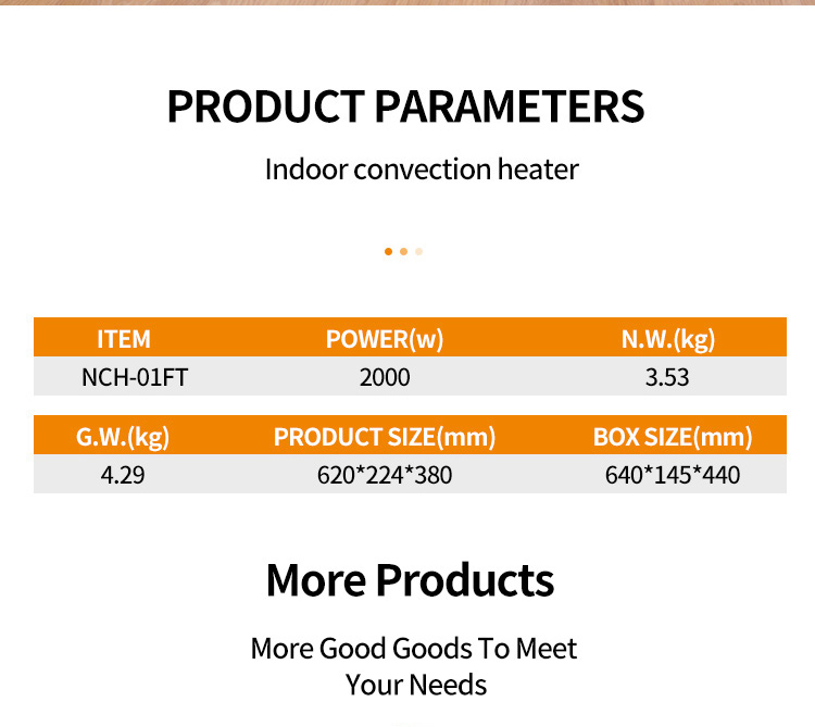2000W Electric Convection Heater Digital With Remote Control Movetable Wheels Heating Wires Factory Price detail