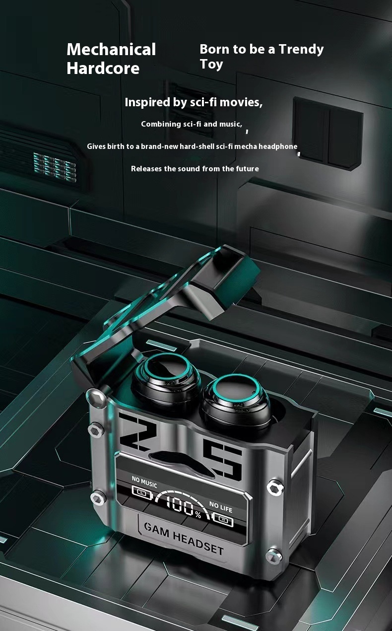 M25 Headset New Metal Mecha Style In-Ear Earphones With Low Power Digital Display Wireless for Esports Gaming detail