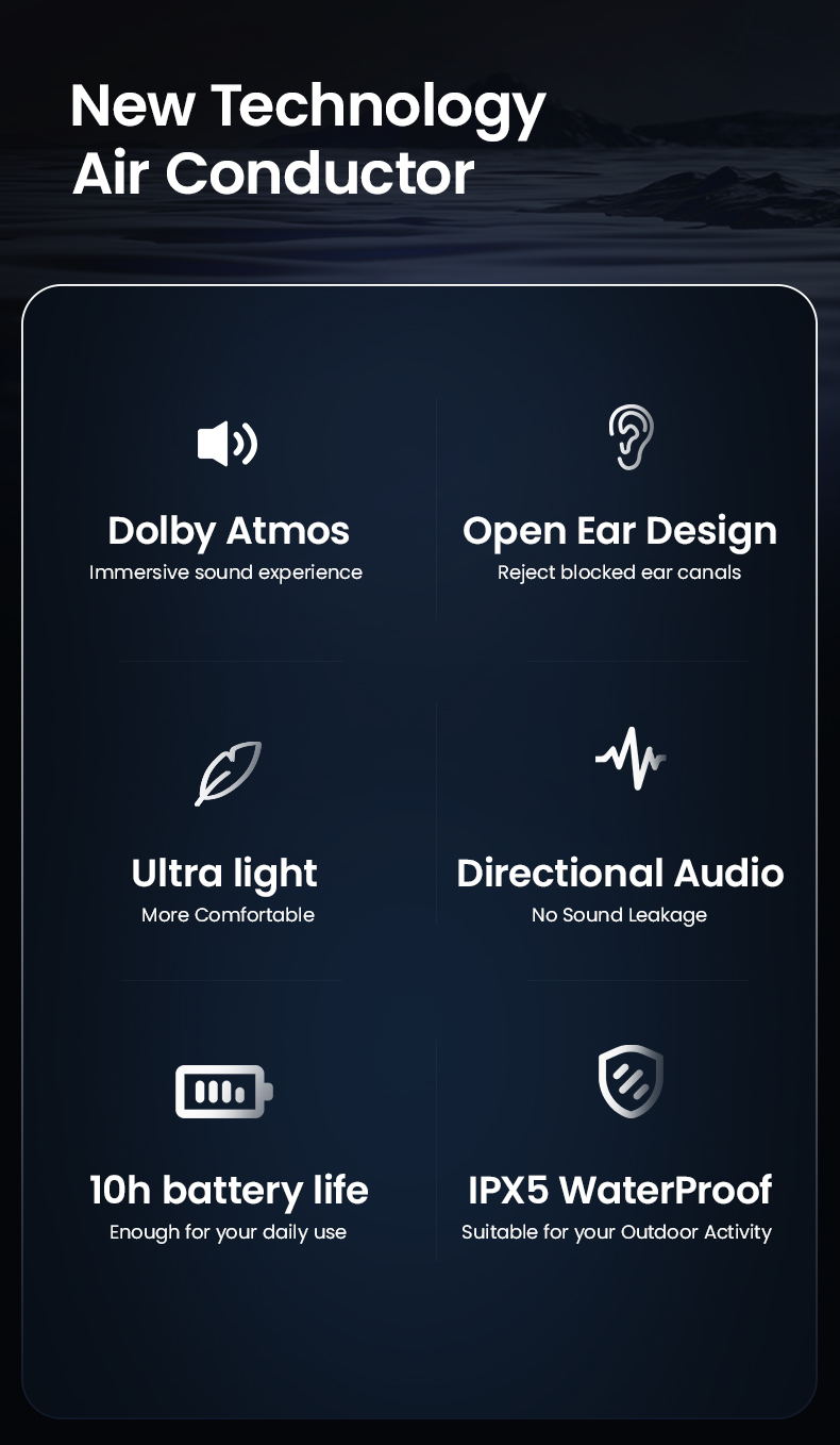 ALOVA Best Deal Air Conduction Wireless Headset Ipx5 Sport Earphone Open Ear Headphones Bluetooth 5.2 detail