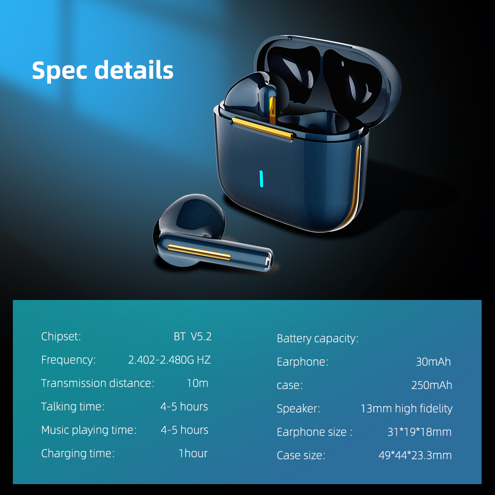 Top Sale Bluetooth 5.4 Wireless In-Ear Sport Headphones Waterproof Game Headset with LED Battery Indicator for Travel detail