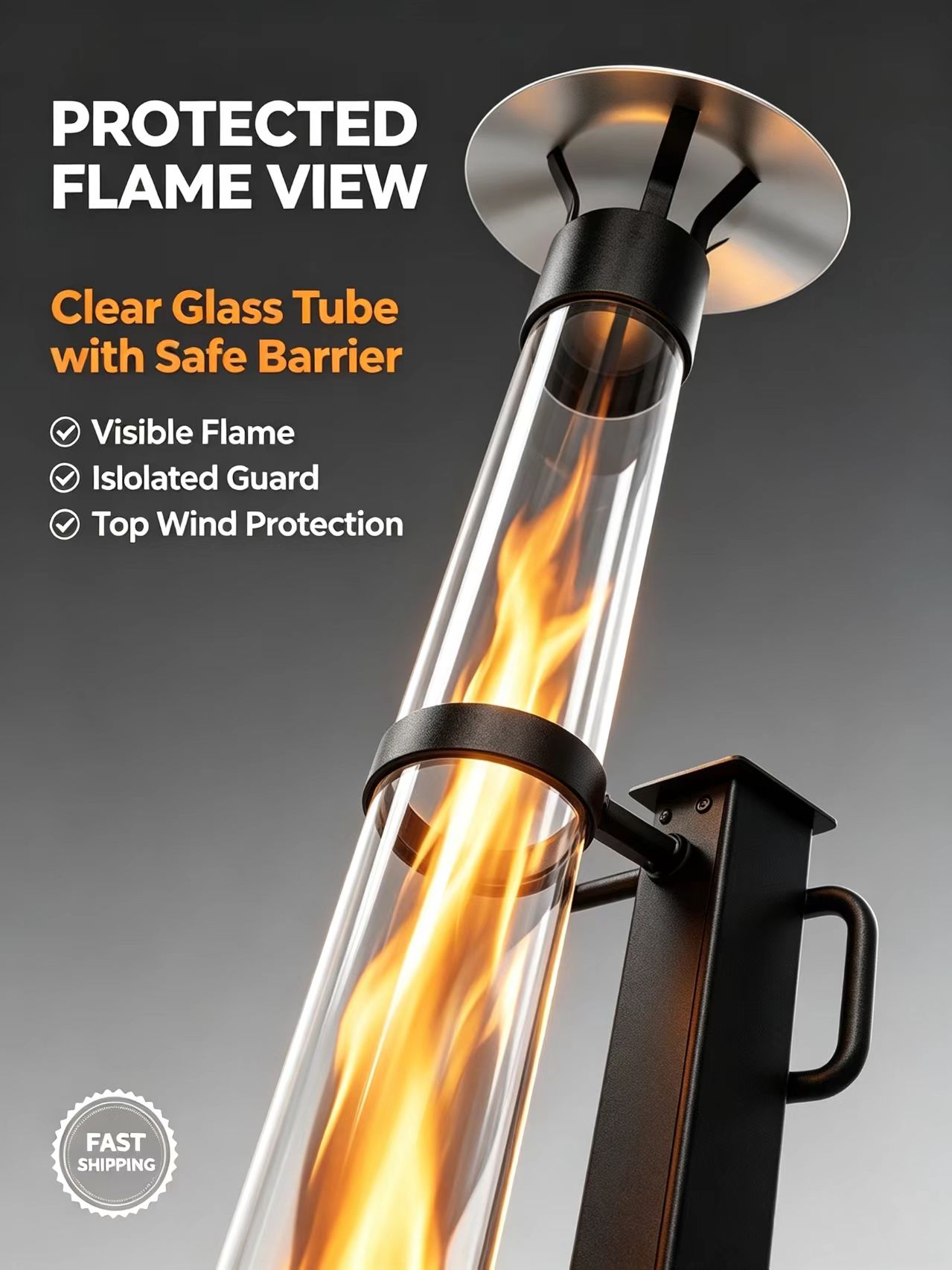 Modern Pellet Patio Heater  Outdoor Heater with Heat-Resistant Glass Tube Powder-Coated Black Base Plate Equipped with 2 Wheels detail
