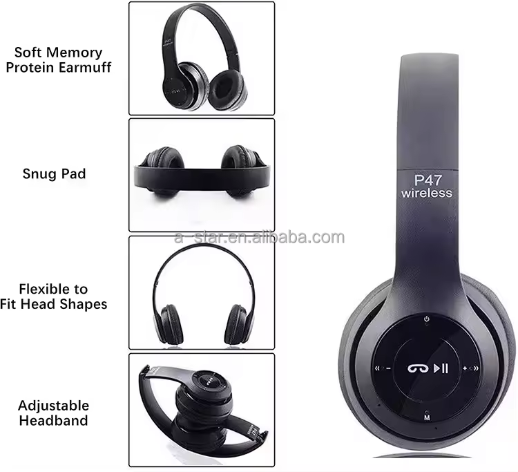 P47 Bt5.0 Wireless Headphones Headset Over Ear TWS Ecouteurs Fones De Ouvido Earphone Casque Audifonos Inalambricos Auriculares detail
