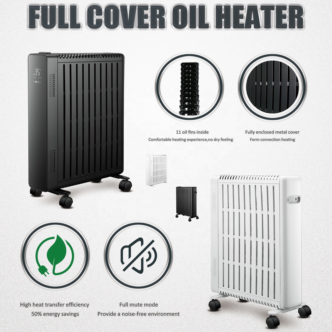 OEM 2000w Portable Remote Control Hotel Room Full Cover Electric Oil Heater Manufacturers product view
