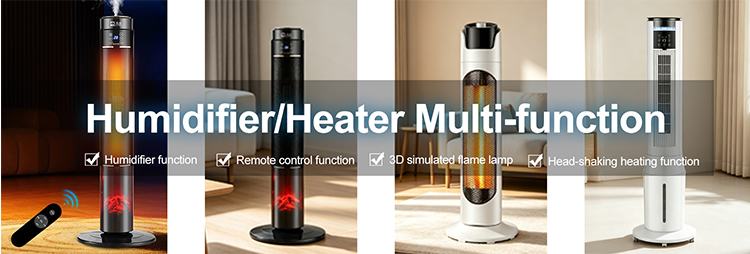 Factory 2000W Remote PTC Heater with Humidifier Small Cylindrical Fan Heater Flame Effect Touch Screen LED Hotel Commercial detail