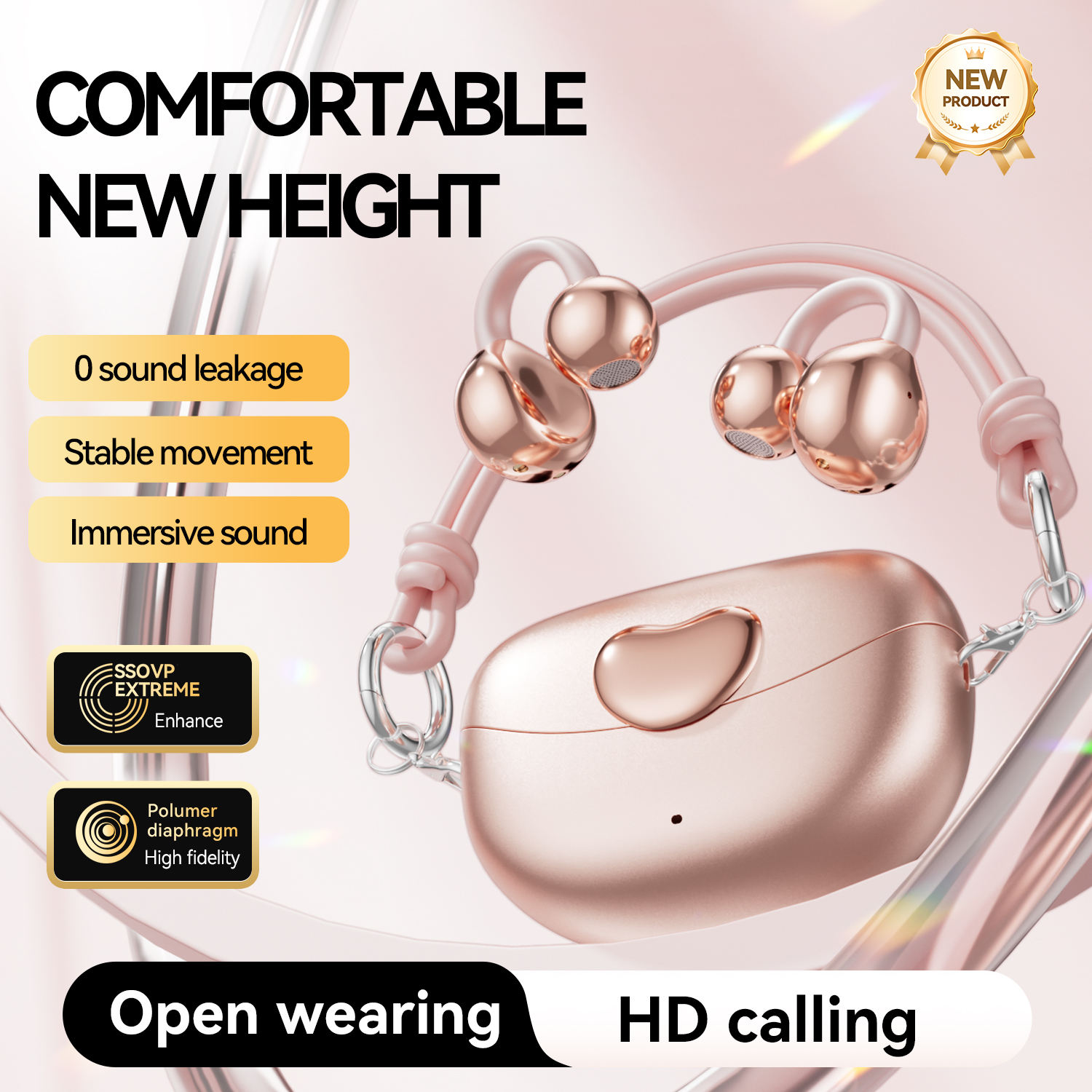 Small Bluetooth Earbuds Compact Earphones Waterproof Heart Shape Pearlescent Fashion Single-Piece Clip-on Earphones product view